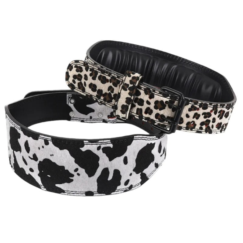 Cow Print Suede Style Weightlifting Belt
