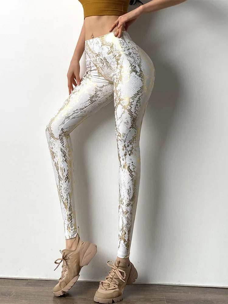 Womens Snakeskin-Style Yoga Leggings