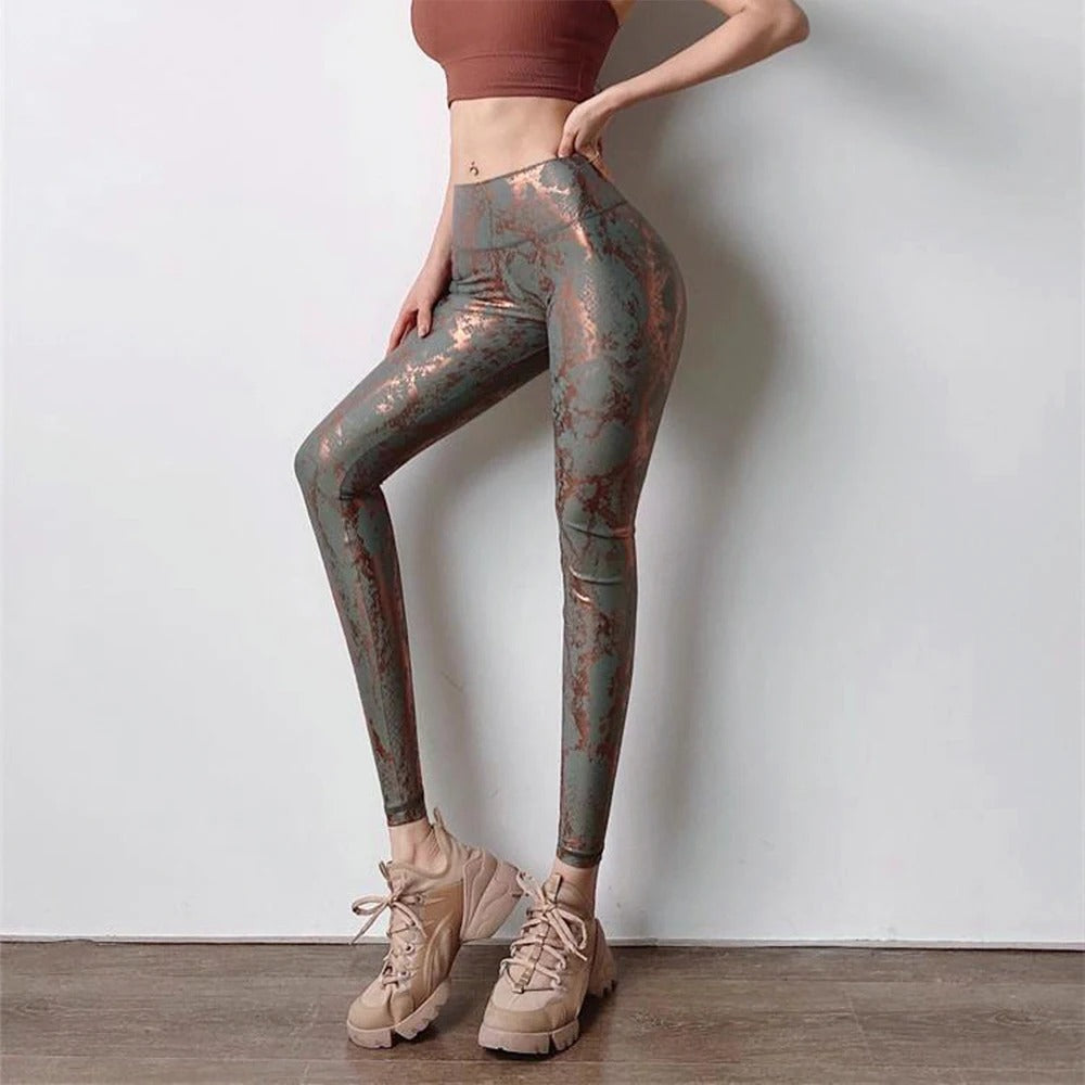 Womens Snakeskin-Style Yoga Leggings